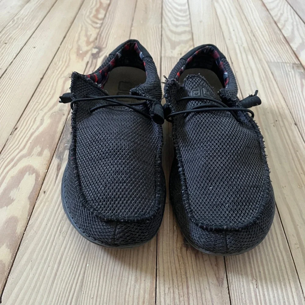 Hey Dude Wally Sox Loafers Mens Size 9 Jet Black Knit Slip On Shoes 110354935